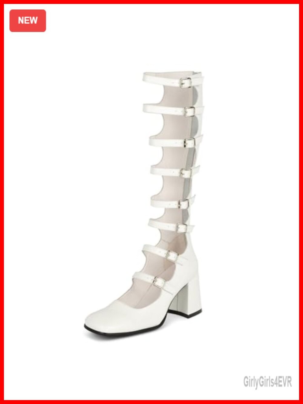 SHEMEE Knee High Boots Faux Leather Gothic Lolita Chunky Block Heel Mary Janes